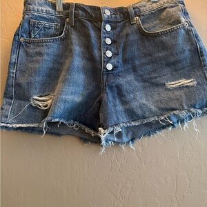 NWT 7 For All Mankind Monroe Women’s Distressed Denim Button-Front Shorts - Blue
